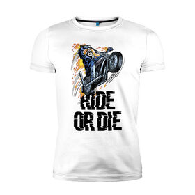 Мужская футболка хлопок Slim с принтом Ride or die в городе Новоалтайск, 92% хлопок, 8% лайкра | приталенный силуэт, круглый вырез ворота, длина до линии бедра, короткий рукав | flame | motorcycle | skull | speed | мотоцикл | пламя | скорость | череп