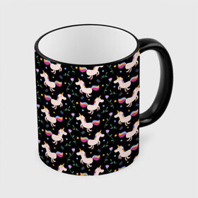 Кружка с принтом Unicorns pattern в городе Новоалтайск, керамика | ёмкость 330 мл | flower | hoofs | horn | leaf | mane | pattern | star | unicorn | грива | единорог | звезда | копыта | лист | рог | узор | цветок