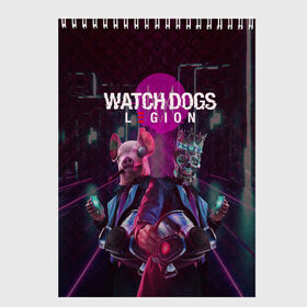 Скетчбук с принтом Watch Dogs: Legion в городе Новоалтайск, 100% бумага
 | 48 листов, плотность листов — 100 г/м2, плотность картонной обложки — 250 г/м2. Листы скреплены сверху удобной пружинной спиралью | Тематика изображения на принте: будущее | киберпанк | маски | череп