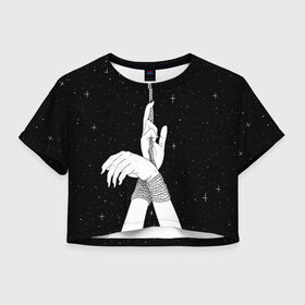 Женская футболка Crop-top 3D с принтом Эстетика связанных рук в городе Новоалтайск, 100% полиэстер | круглая горловина, длина футболки до линии талии, рукава с отворотами | Тематика изображения на принте: 50 | aesthetic | aesthetics | веревка | запястья | звезды | космос | любовь | молодости | молодость | небо | оттенков | руки | серого | чб | черно белое | юность