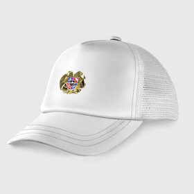 Детская кепка тракер с принтом Армения в городе Новоалтайск, Козырек - 100% хлопок. Кепка - 100% полиэстер, Задняя часть - сетка | универсальный размер, пластиковая застёжка | Тематика изображения на принте: armenia | арарат | армения | герб | горы | лев | страна | флаг | шашлык