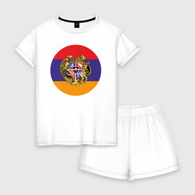 Женская пижама с шортиками хлопок с принтом Армения в городе Новоалтайск, 100% хлопок | футболка прямого кроя, шорты свободные с широкой мягкой резинкой | armenia | арарат | армения | герб | горы | лев | страна | флаг | шашлык