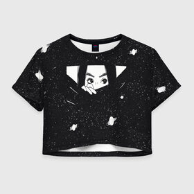 Женская футболка Crop-top 3D с принтом Девушка и космос в городе Новоалтайск, 100% полиэстер | круглая горловина, длина футболки до линии талии, рукава с отворотами | 