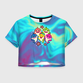 Женская футболка Crop-top 3D с принтом Baby Shark в городе Новоалтайск, 100% полиэстер | круглая горловина, длина футболки до линии талии, рукава с отворотами | anime | baby shark dance | kawaii | акулы | волны | дельфин | детям | каваи | корейские | лагуна | малышам | малыши | мемы | море | морские | морские звезды | мультяшный | океан | песенка про акулу | песня | под водой