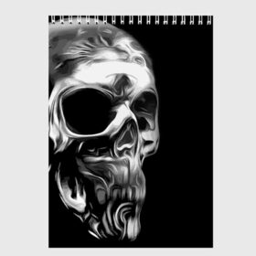 Скетчбук с принтом Skull в городе Новоалтайск, 100% бумага
 | 48 листов, плотность листов — 100 г/м2, плотность картонной обложки — 250 г/м2. Листы скреплены сверху удобной пружинной спиралью | bones | fashion | orbits | skull | vanguard | авангард | глазницы | кости | мода | череп