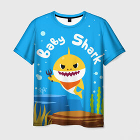 Мужская футболка 3D с принтом Baby Shark в городе Новоалтайск, 100% полиэфир | прямой крой, круглый вырез горловины, длина до линии бедер | babyshark | babysharkchallenge | babysharkdance | акулёнок | детскаяпесенка | семьяакул