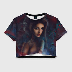 Женская футболка Crop-top 3D с принтом Foxy Girl Neon. Девушка и дым. Неон. в городе Новоалтайск, 100% полиэстер | круглая горловина, длина футболки до линии талии, рукава с отворотами | digital art. | fox | galaxy | hype | nice girl | night | smoke | space | арт | глаза | девушка | девушка в тату | девушка и тату | дым | иллюстрация | космос | красивая девушка | лиса | неон | портрет | портрет девушки