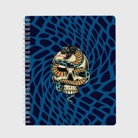 Тетрадь с принтом Snake&Skull в городе Новоалтайск, 100% бумага | 48 листов, плотность листов — 60 г/м2, плотность картонной обложки — 250 г/м2. Листы скреплены сбоку удобной пружинной спиралью. Уголки страниц и обложки скругленные. Цвет линий — светло-серый
 | fangs | jaw | orbits | skull | snake | sting | teeth | глазницы | жало | змея | зубы | клыки | пасть | череп