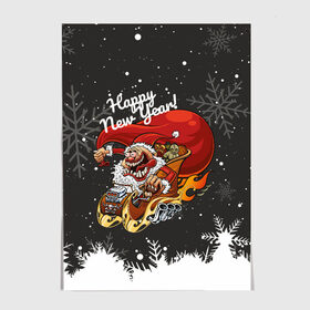 Постер с принтом Сумасшедший Санта в городе Новоалтайск, 100% бумага
 | бумага, плотность 150 мг. Матовая, но за счет высокого коэффициента гладкости имеет небольшой блеск и дает на свету блики, но в отличии от глянцевой бумаги не покрыта лаком | 