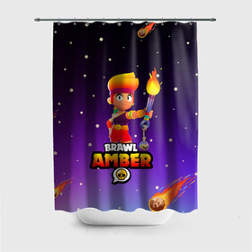 Штора 3D для ванной с принтом BRAWL STARS AMBER. в городе Новоалтайск, 100% полиэстер | плотность материала — 100 г/м2. Стандартный размер — 146 см х 180 см. По верхнему краю — пластиковые люверсы для креплений. В комплекте 10 пластиковых колец | 8 bit | amber | brawl stars | colette | crow | gale | leon | max | mecha | mecha crow | mr.p | sally leon | shark | tara | virus 8 bit | werewolf leon | акула | амбер | берли | бравл старс | ворон | коллет | макс | оборотень