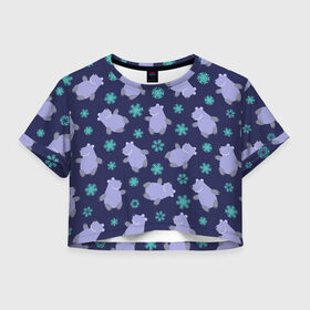 Женская футболка Crop-top 3D с принтом Белые медведи в городе Новоалтайск, 100% полиэстер | круглая горловина, длина футболки до линии талии, рукава с отворотами | белый медведь | белый мишка | елка | зима | лед | медведи | новый год | полярный медведь | праздник | рождество | север | снег
