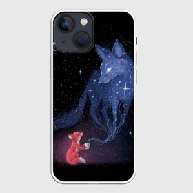 Чехол для iPhone 13 mini с принтом Лиса и ее дух в городе Новоалтайск,  |  | fox | moon | stars | дух | звезды | лес | леса | лиса | лиса и лес | лисичка | лисичка в лесу | лисички в космосе | лисы | луна | небо | ночное небо | с лисами | темнота