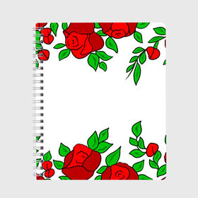 Тетрадь с принтом Scarlet Roses в городе Новоалтайск, 100% бумага | 48 листов, плотность листов — 60 г/м2, плотность картонной обложки — 250 г/м2. Листы скреплены сбоку удобной пружинной спиралью. Уголки страниц и обложки скругленные. Цвет линий — светло-серый
 | fashion flowers | fashion girl | love | букет | бутоны | жена | красные цветы | лепестки | летние | лето | листья | лучшая | люблю | мама | подарок | природа | растения | розочка | розы | сюрприз | узор | цветок | цветочки