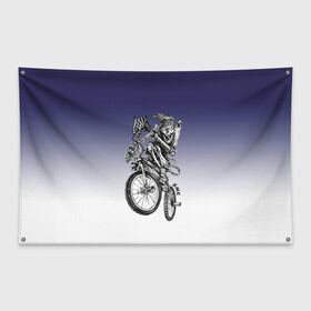 Флаг-баннер с принтом BMX в городе Новоалтайск, 100% полиэстер | размер 67 х 109 см, плотность ткани — 95 г/м2; по краям флага есть четыре люверса для крепления | bike | bmx | bones | eyes | jaw | skeleton | skull | sport | велосипед | кости | пасть | скелет | спорт | череп
