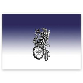 Поздравительная открытка с принтом BMX в городе Новоалтайск, 100% бумага | плотность бумаги 280 г/м2, матовая, на обратной стороне линовка и место для марки
 | bike | bmx | bones | eyes | jaw | skeleton | skull | sport | велосипед | кости | пасть | скелет | спорт | череп