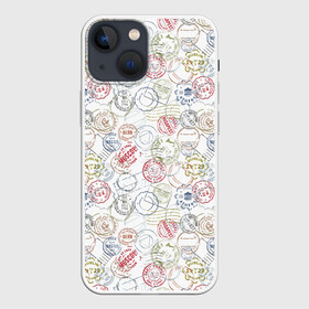 Чехол для iPhone 13 mini с принтом Штампы мира в городе Новоалтайск,  |  | Тематика изображения на принте: amsterdam | bern | budapest | cairo | dublin | helsinki | london | madrid | moscow | paris | rome | stamp | амстердам | берн | будапешт | дублин | каир | лондон | мадрид | москва | париж | рим | хельсинки | штамп