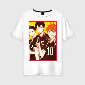 Женская футболка хлопок Oversize с принтом Haikyuu Haikyu Haikuu в городе Новоалтайск, 100% хлопок | свободный крой, круглый ворот, спущенный рукав, длина до линии бедер
 | anime | fly high | haiku | haikuu | haikyu | haikyuu | hinata | karasuno | manga | shoe | аниме | волейбол | кагеяма | карасуно | манга | сее | хайку | хината