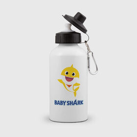 Бутылка спортивная с принтом Baby Shark Рисунок на спине в городе Новоалтайск, металл | емкость — 500 мл, в комплекте две пластиковые крышки и карабин для крепления | 