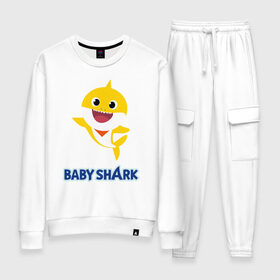 Женский костюм хлопок с принтом Baby Shark Рисунок на спине в городе Новоалтайск, 100% хлопок | на свитшоте круглая горловина, мягкая резинка по низу. Брюки заужены к низу, на них два вида карманов: два 
