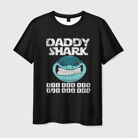 Мужская футболка 3D с принтом Daddy shark в городе Новоалтайск, 100% полиэфир | прямой крой, круглый вырез горловины, длина до линии бедер | baby shark | daddy shark | family shark | grandma shark | grandpa shark | mommy shark | бабушка акула | дедушка акула | мама акула | отец акула | ребенок акула | семья акул