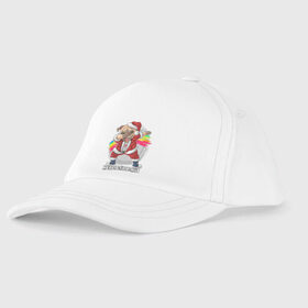 Детская бейсболка с принтом Новогодний мопс в городе Новоалтайск, 100% хлопок | классический козырек, металлическая застежка-регулятор размера | Тематика изображения на принте: 