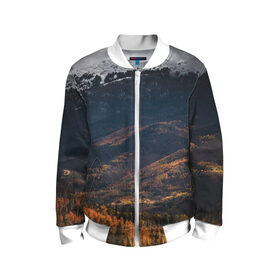 Детский бомбер 3D с принтом Горы в городе Новоалтайск, 100% полиэстер | застегивается на молнию, по бокам два кармана без застежек, мягкие манжеты, по низу бомбера и на воротнике — эластичная резинка | 