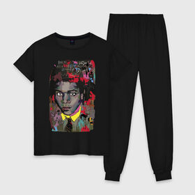 Женская пижама хлопок с принтом Jean Michel Basquiat в городе Новоалтайск, 100% хлопок | брюки и футболка прямого кроя, без карманов, на брюках мягкая резинка на поясе и по низу штанин | art | eyes | guy | jean michel basquiat | глаза | жан мишель баския | искусство | парень