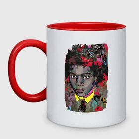 Кружка двухцветная с принтом Jean Michel Basquiat в городе Новоалтайск, керамика | объем — 330 мл, диаметр — 80 мм. Цветная ручка и кайма сверху, в некоторых цветах — вся внутренняя часть | art | eyes | guy | jean michel basquiat | глаза | жан мишель баския | искусство | парень