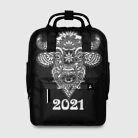 Женский рюкзак 3D с принтом Год быка 2021 в городе Новоалтайск, 100% полиэстер | лямки с регулируемой длиной, сверху ручки, чтобы рюкзак нести как сумку. Основное отделение закрывается на молнию, как и внешний карман. Внутри два дополнительных кармана, один из которых закрывается на молнию. По бокам два дополнительных кармашка, куда поместится маленькая бутылочка
 | Тематика изображения на принте: 