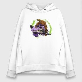 Женское худи Oversize хлопок с принтом Волк в городе Новоалтайск, френч-терри — 70% хлопок, 30% полиэстер. Мягкий теплый начес внутри —100% хлопок | боковые карманы, эластичные манжеты и нижняя кромка, капюшон на магнитной кнопке | голова | животное | кисть | клякса | рисунок