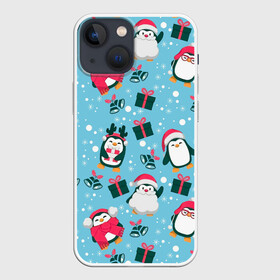 Чехол для iPhone 13 mini с принтом Новогодние Пингвины в городе Новоалтайск,  |  | 2021 | белка | гирлянда | год быка | дед мороз | детская | дочка | елка | енот | кот | котик | лиса | маска | милая | неон | новогодняя | новый год | олень | паттерн | пингвин | подарок | праздник | радуга
