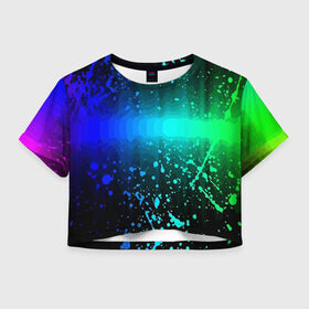 Женская футболка Crop-top 3D с принтом Neon в городе Новоалтайск, 100% полиэстер | круглая горловина, длина футболки до линии талии, рукава с отворотами | color | fashion | neon | paint | spray | брызги | краска | мода | неон | цвет