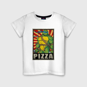 Детская футболка хлопок с принтом Pizza Turtles в городе Новоалтайск, 100% хлопок | круглый вырез горловины, полуприлегающий силуэт, длина до линии бедер | donatello | leonardo | michelangelo | ninja | raphael | turtles | воин | донателло | животные | карате | комикс | комиксы | крэнг | леонардо | микеланджело | мультфильм | мутант | мутанты | ниндзя | пицца | рафаэль | сплинтер
