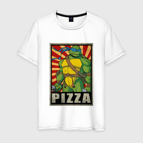 Мужская футболка хлопок с принтом Pizza Turtles в городе Новоалтайск, 100% хлопок | прямой крой, круглый вырез горловины, длина до линии бедер, слегка спущенное плечо. | donatello | leonardo | michelangelo | ninja | raphael | turtles | воин | донателло | животные | карате | комикс | комиксы | крэнг | леонардо | микеланджело | мультфильм | мутант | мутанты | ниндзя | пицца | рафаэль | сплинтер