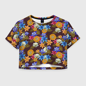 Женская футболка Crop-top 3D с принтом Exotic Flowers в городе Новоалтайск, 100% полиэстер | круглая горловина, длина футболки до линии талии, рукава с отворотами | fashion | flower | forest | garden | nature | spring | summer | trend | ботаника | весенние | весенняя | весна | иллюзия | лес | лето | объемные | природа | растения | сад | трендовая | флористика | цветки | цветок | цветочки