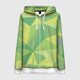 Женская толстовка 3D на молнии с принтом green faces в городе Новоалтайск, 100% полиэстер | длина до линии бедра, манжеты и пояс оформлены мягкой тканевой резинкой, двухслойный капюшон со шнурком для регулировки, спереди молния, по бокам два кармана | абстракция | грани | минимализм | орнаменты | текстуры | треугольник | узоры