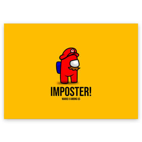 Поздравительная открытка с принтом IMPOSTER! Mario X Among Us в городе Новоалтайск, 100% бумага | плотность бумаги 280 г/м2, матовая, на обратной стороне линовка и место для марки
 | among us | impostor | sus | амонг ас | амонг ус | амонгас | амонгус | астронавт | белый | желтый | зеленый | игра | космонавт | космосv | красный | оранжевый | предатель | призрак | самозванец | синий | среди нас