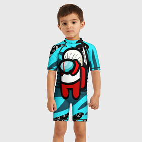 Детский купальный костюм 3D с принтом Ведьмак среди нас в городе Новоалтайск, Полиэстер 85%, Спандекс 15% | застежка на молнии на спине | among us | impostor | twitch | witcher | амонг ас | ведьмак | ведьмак среди нас | звезды | игра | космонавт | космонавты | космос | паттерн | предатель | среди нас | твитч | твич