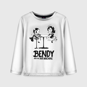 Детский лонгслив 3D с принтом Bendy And The Ink Machine в городе Новоалтайск, 100% полиэстер | длинные рукава, круглый вырез горловины, полуприлегающий силуэт
 | bendy | bendy and the ink machine | бенди | бени | бенни | бэнди | детская | детям | игра | капли | компьютерная игра | краска | машина | подтеки | ужастик | чернила | чернильная