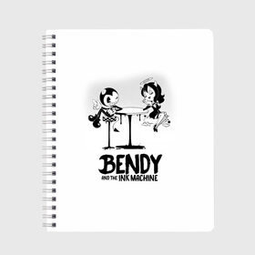 Тетрадь с принтом Bendy And The Ink Machine в городе Новоалтайск, 100% бумага | 48 листов, плотность листов — 60 г/м2, плотность картонной обложки — 250 г/м2. Листы скреплены сбоку удобной пружинной спиралью. Уголки страниц и обложки скругленные. Цвет линий — светло-серый
 | bendy | bendy and the ink machine | бенди | бени | бенни | бэнди | детская | детям | игра | капли | компьютерная игра | краска | машина | подтеки | ужастик | чернила | чернильная
