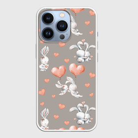 Чехол для iPhone 13 Pro с принтом Влюбленные в городе Новоалтайск,  |  | Тематика изображения на принте: влюбленные | зайчики | пара | розовый | сердце | серый | шарики
