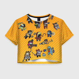 Женская футболка Crop-top 3D с принтом Among Us в городе Новоалтайск, 100% полиэстер | круглая горловина, длина футболки до линии талии, рукава с отворотами | among us | cosmos | game | space | амогас | игра | космос | среди нас