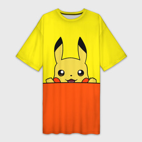 Платье-футболка 3D с принтом Пикачу в городе Новоалтайск,  |  | baby | cartoon | emoji | happy | kawaii | pika pika | pikachu | pokemon go | team | глаз | детям | зайчик | иви | кавайный | кролик | малыш | мордочка | мультяшный | персонажи аниме | пика пика | пикачу | покемоны | улыбка | ушки | эмоции | 