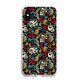 Чехол для iPhone XS Max матовый с принтом Hardcore tattoo в городе Новоалтайск, Силикон | Область печати: задняя сторона чехла, без боковых панелей | colorful | skull | snake | tattoo | vintage | винтаж | змеи | игральные | кости | скелет | тату | цветной | цветы | черепа