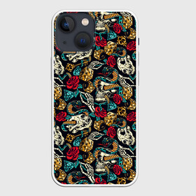 Чехол для iPhone 13 mini с принтом Hardcore tattoo в городе Новоалтайск,  |  | colorful | skull | snake | tattoo | vintage | винтаж | змеи | игральные | кости | скелет | тату | цветной | цветы | черепа