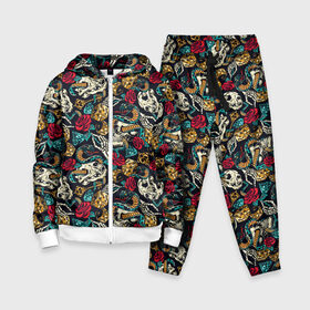 Детский костюм 3D с принтом Hardcore tattoo в городе Новоалтайск,  |  | colorful | skull | snake | tattoo | vintage | винтаж | змеи | игральные | кости | скелет | тату | цветной | цветы | черепа