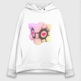 Женское худи Oversize хлопок с принтом Companion Cube в городе Новоалтайск, френч-терри — 70% хлопок, 30% полиэстер. Мягкий теплый начес внутри —100% хлопок | боковые карманы, эластичные манжеты и нижняя кромка, капюшон на магнитной кнопке | companion cube | cube | heart | portal | portal 2 | компаньон куб | куб | сердечко | сердце