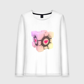 Женский лонгслив хлопок с принтом Companion Cube в городе Новоалтайск, 100% хлопок |  | companion cube | cube | heart | portal | portal 2 | компаньон куб | куб | сердечко | сердце