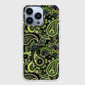 Чехол для iPhone 13 Pro с принтом Молекулярный рисунок в городе Новоалтайск,  |  | Тематика изображения на принте: арт | биология | жёлтый | зелёный | молекула | рисунок | синий | чёрный