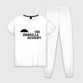 Женская пижама хлопок с принтом Umbrella Academy в городе Новоалтайск, 100% хлопок | брюки и футболка прямого кроя, без карманов, на брюках мягкая резинка на поясе и по низу штанин | netflix | serial | umbrella academy | академия | зонт | зонтик | нетфликс | сериал